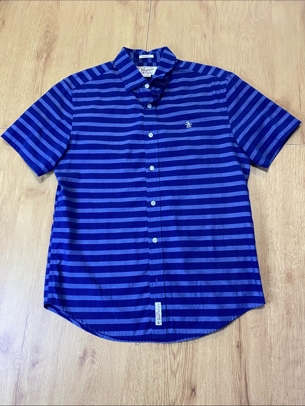Original Penguin Navy and Royal Blue Horizontal Stripe Short-Sleeve Shirt